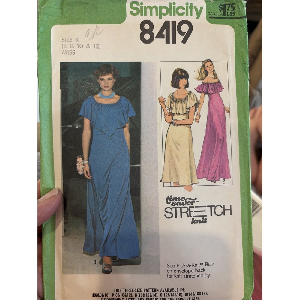 Vintage 70s Simplicity 8419 Sewing Pattern Knit Dress SZ 8-12 Time Saver Uncut